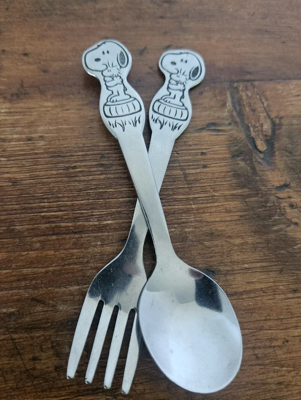 Vintage Danara Snoopy And Woodstock Fork And Spoon Childs Cutlery Set Silverware